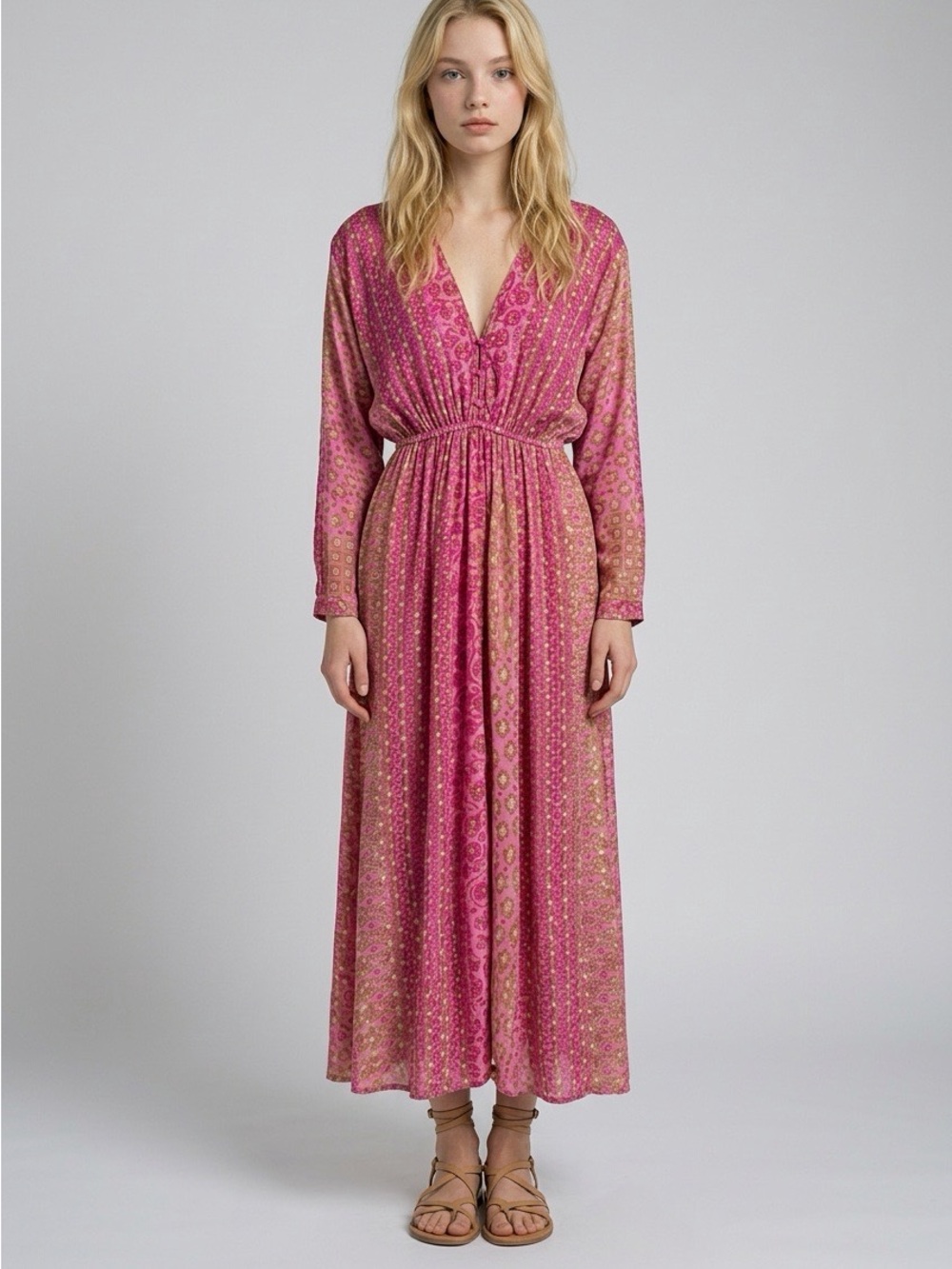 Poupette St Barth Pink Romantic Long Floral Maxi Dress